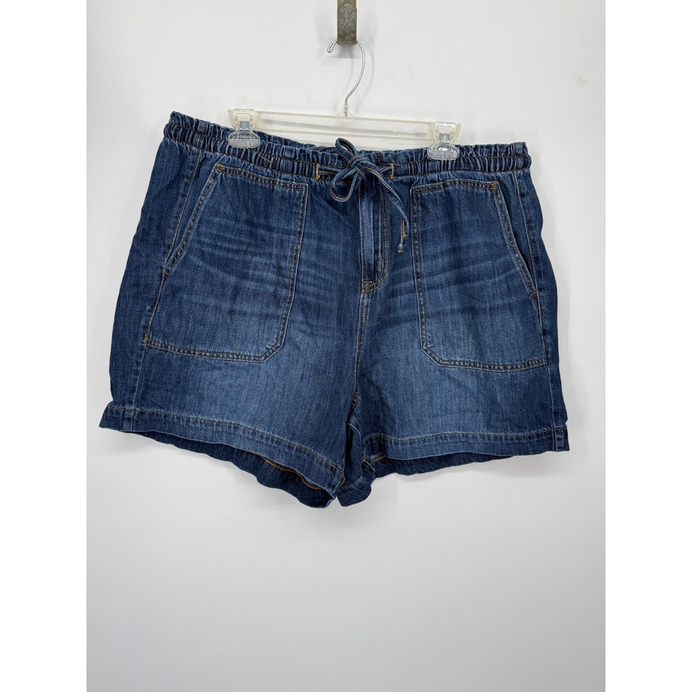 Torrid Denim Shorts Women 16 Blue Pull On Elastic Waist Drawstring Patch Pocket